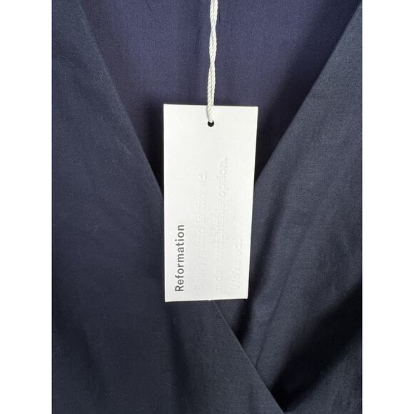 NWT Reformation ISADORA navy blue midi length short sleeve full wrap Size 10 - Picture 15 of 15